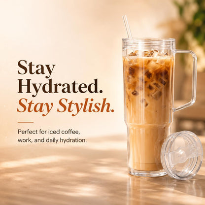 40 oz Acrylic Tumbler with Handle, Lid and Straw