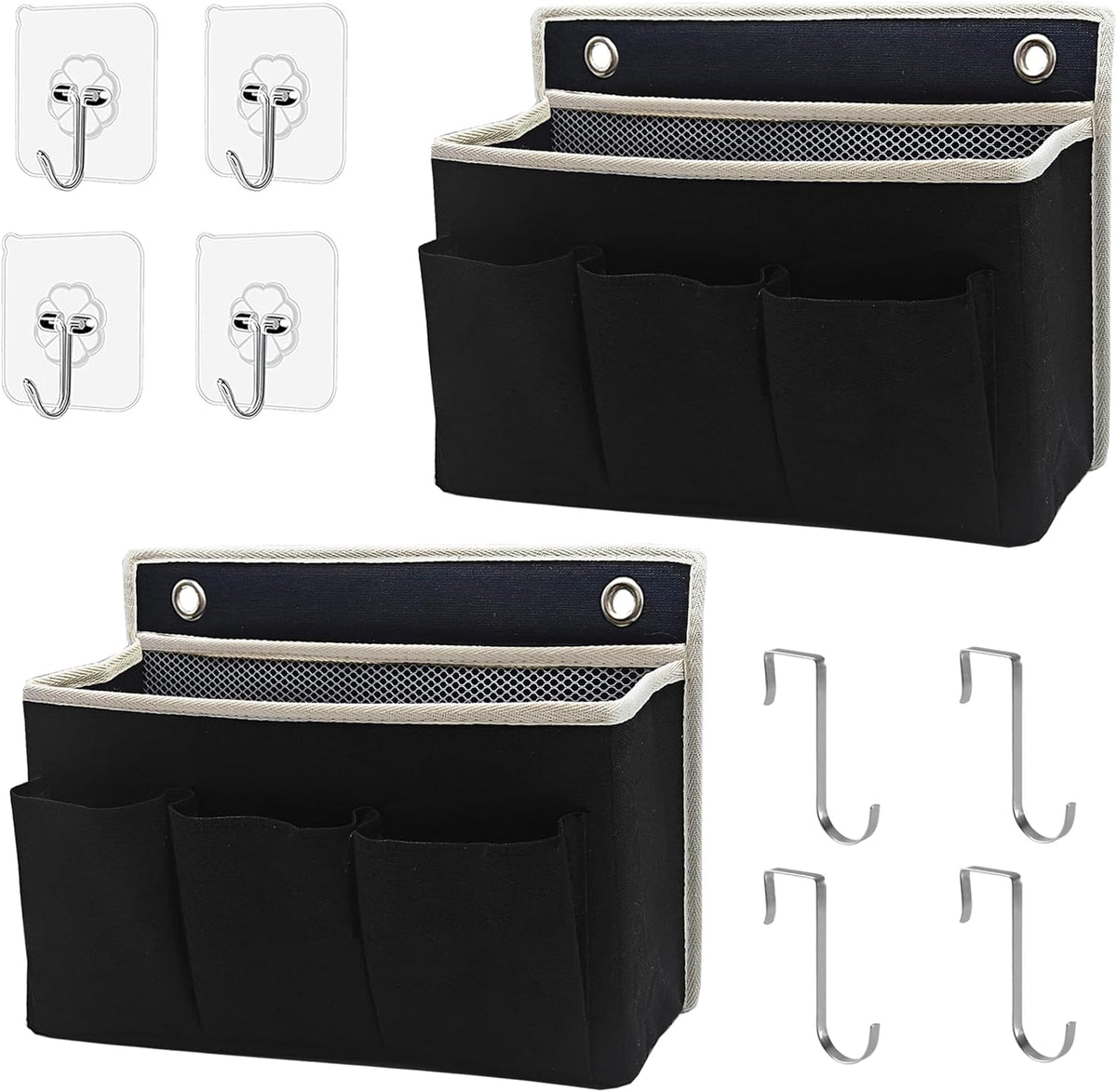 Wall Hanging Organizer Bag/Hanging Baskets with Large Mesh Compartment & 3 Pockets，Over the Door Organizer Space Saving Storage for Bedroom,RV Camper, Closet (Gray -2 Pack)