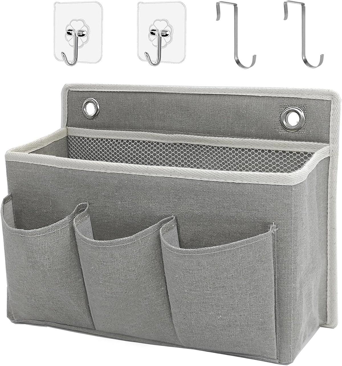 Wall Hanging Organizer Bag/Hanging Baskets with Large Mesh Compartment & 3 Pockets，Over the Door Organizer Space Saving Storage for Bedroom,RV Camper, Closet (Gray -2 Pack)