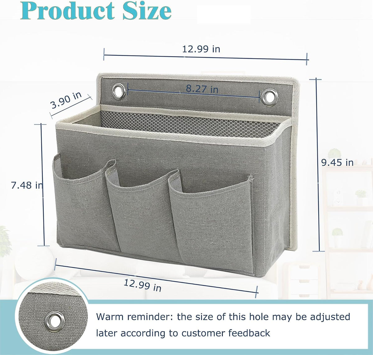 Wall Hanging Organizer Bag/Hanging Baskets with Large Mesh Compartment & 3 Pockets，Over the Door Organizer Space Saving Storage for Bedroom,RV Camper, Closet (Gray -2 Pack)