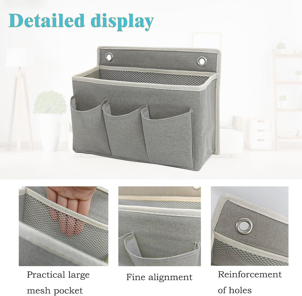 Wall Hanging Organizer Bag/Hanging Baskets with Large Mesh Compartment & 3 Pockets，Over the Door Organizer Space Saving Storage for Bedroom,RV Camper, Closet (Gray -2 Pack)