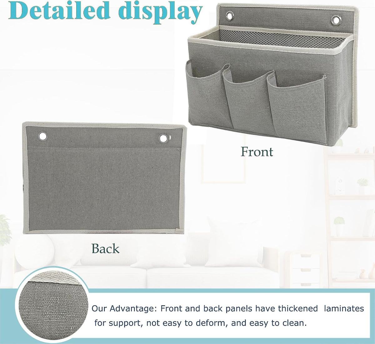 Wall Hanging Organizer Bag/Hanging Baskets with Large Mesh Compartment & 3 Pockets，Over the Door Organizer Space Saving Storage for Bedroom,RV Camper, Closet (Gray -2 Pack)
