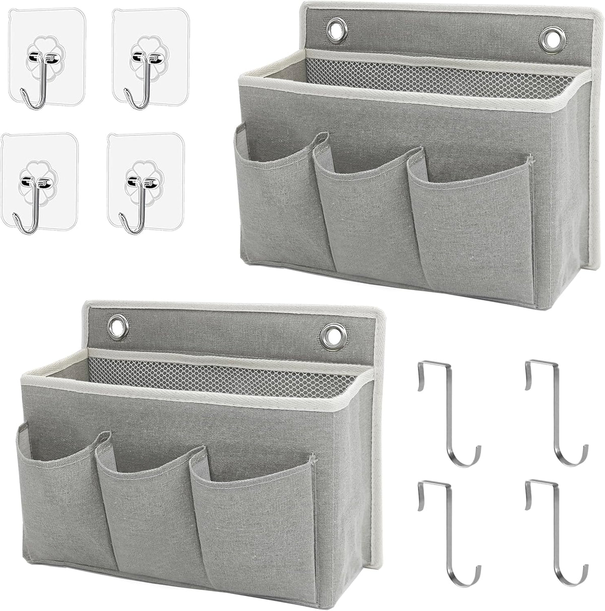 Wall Hanging Organizer Bag/Hanging Baskets with Large Mesh Compartment & 3 Pockets，Over the Door Organizer Space Saving Storage for Bedroom,RV Camper, Closet (Gray -2 Pack)