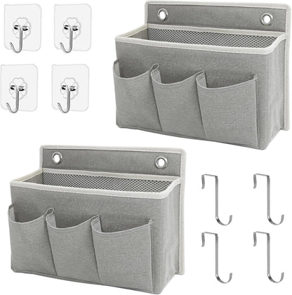 Wall Hanging Organizer Bag/Hanging Baskets with Large Mesh Compartment & 3 Pockets，Over the Door Organizer Space Saving Storage for Bedroom,RV Camper, Closet (Gray -2 Pack)