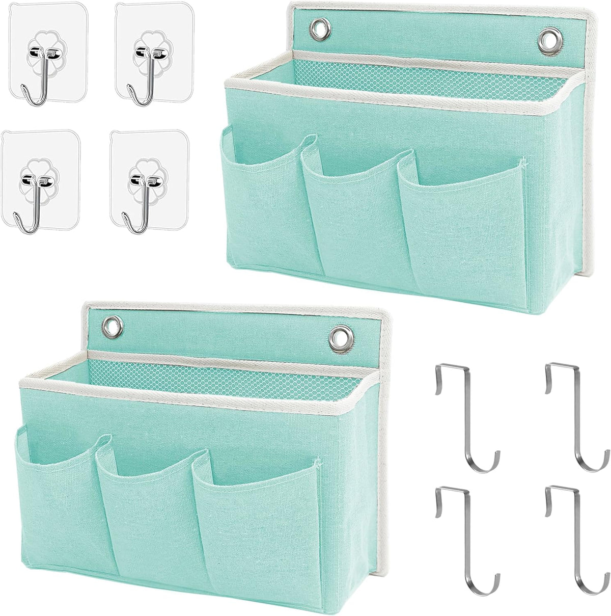 Wall Hanging Organizer Bag/Hanging Baskets with Large Mesh Compartment & 3 Pockets，Over the Door Organizer Space Saving Storage for Bedroom,RV Camper, Closet (Gray -2 Pack)