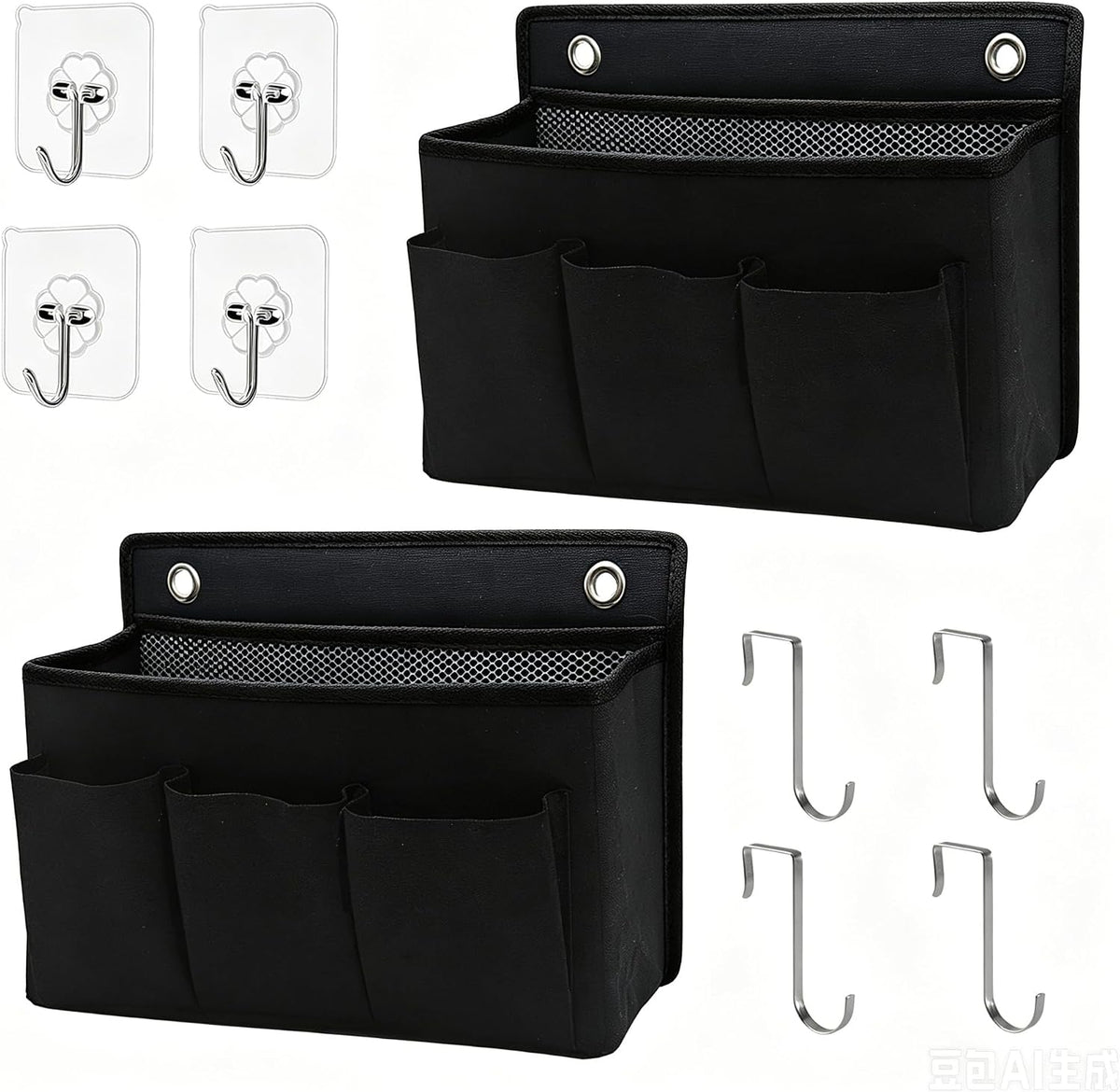 Wall Hanging Organizer Bag/Hanging Baskets with Large Mesh Compartment & 3 Pockets，Over the Door Organizer Space Saving Storage for Bedroom,RV Camper, Closet (Gray -2 Pack)