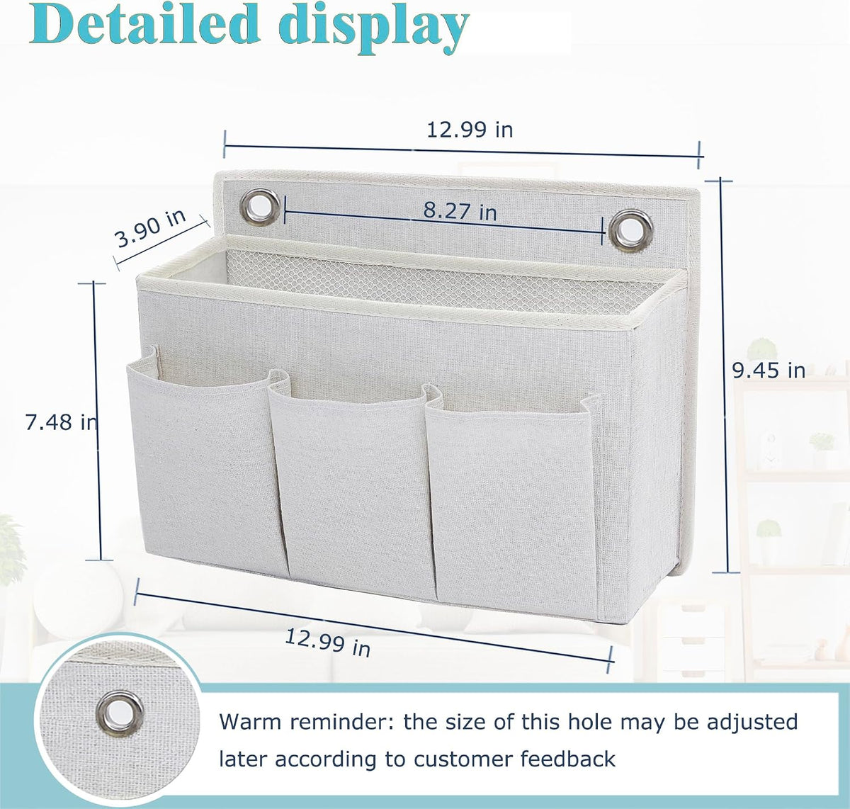 Wall Hanging Organizer Bag/Hanging Baskets with Large Mesh Compartment & 3 Pockets，Over the Door Organizer Space Saving Storage for Bedroom,RV Camper, Closet (Gray -2 Pack)