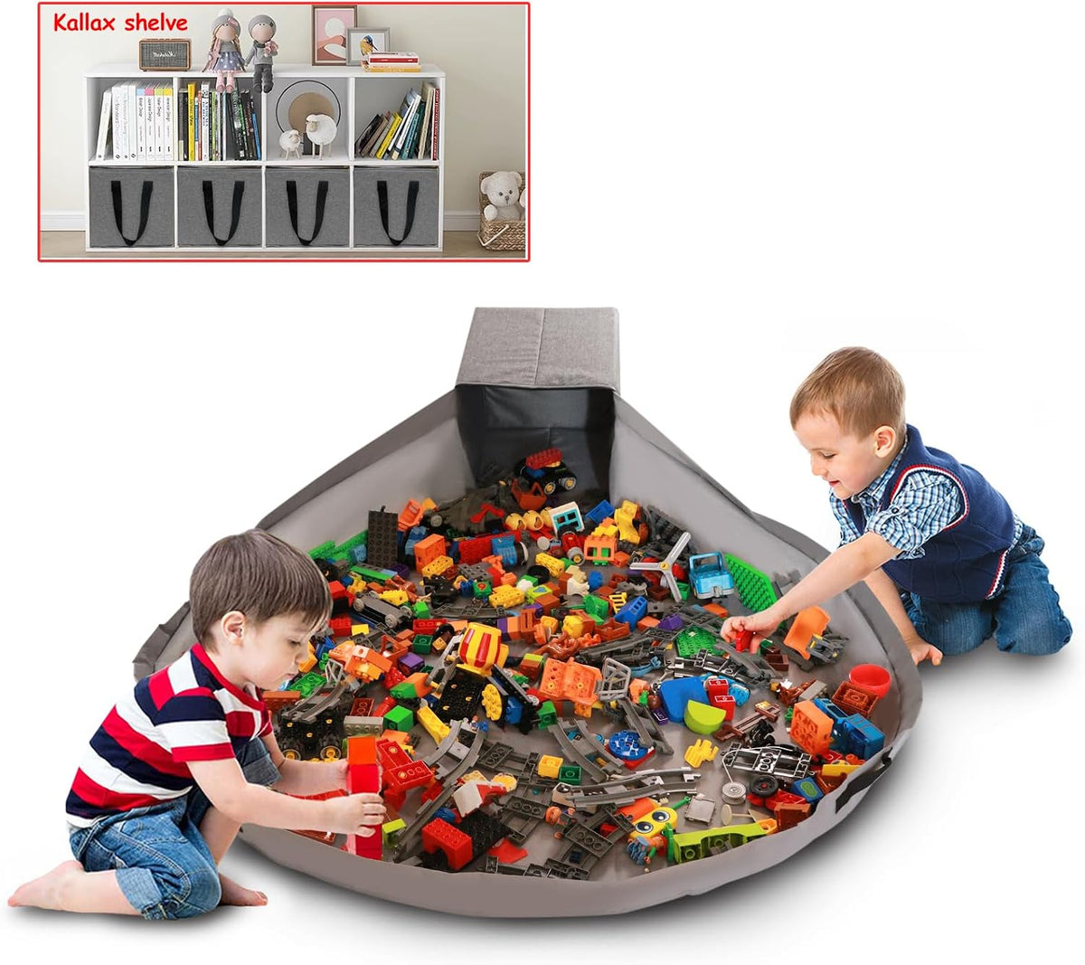 Toy Storage Organizer for Lego Play Mat Bag ¨C Duplo Toy Storage Bin for Kids - Hard Cube Storage Basket with Lid can as Gift (Yellow)