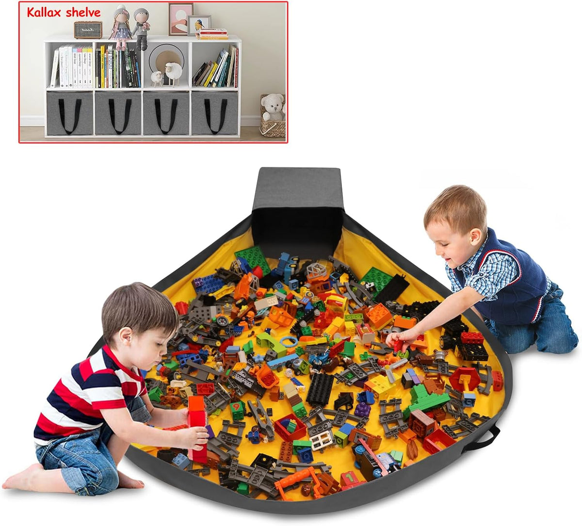 Toy Storage Organizer for Lego Play Mat Bag ¨C Duplo Toy Storage Bin for Kids - Hard Cube Storage Basket with Lid can as Gift (Yellow)