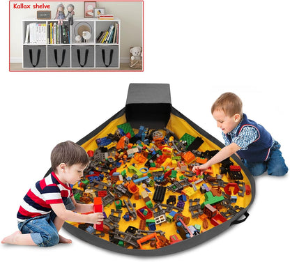 Toy Storage Organizer for Lego Play Mat Bag ¨C Duplo Toy Storage Bin for Kids - Hard Cube Storage Basket with Lid can as Gift (Yellow)