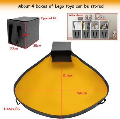 Toy Storage Organizer for Lego Play Mat Bag ¨C Duplo Toy Storage Bin for Kids - Hard Cube Storage Basket with Lid can as Gift (Yellow)