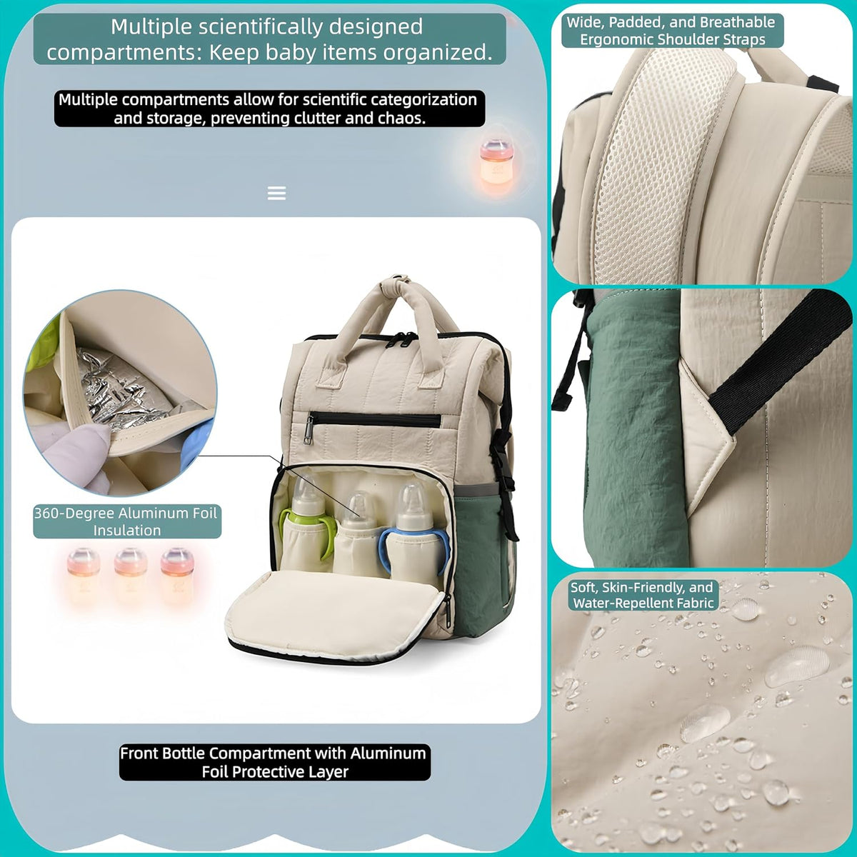 Quilted Diaper Backpack Multifunctional Large Baby Travel Bag