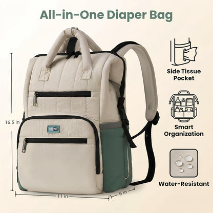 Quilted Diaper Backpack Multifunctional Large Baby Travel Bag