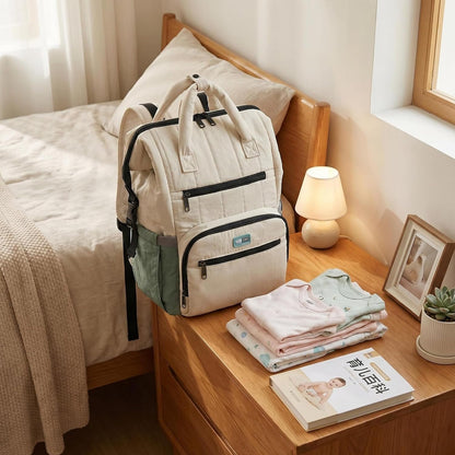 Quilted Diaper Backpack Multifunctional Large Baby Travel Bag