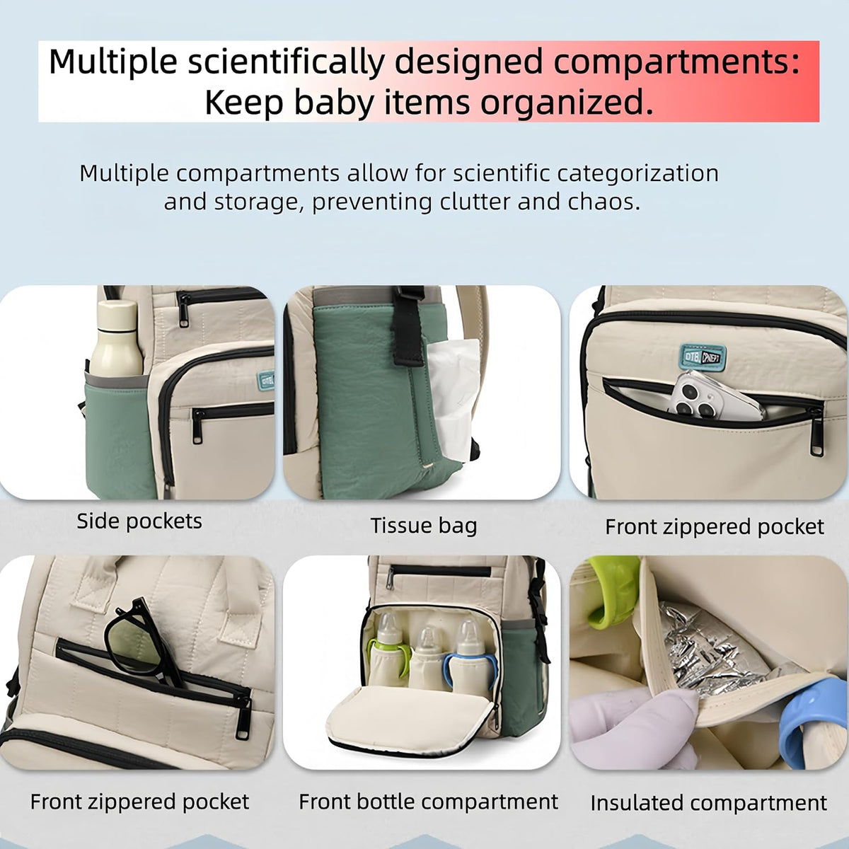Quilted Diaper Backpack Multifunctional Large Baby Travel Bag