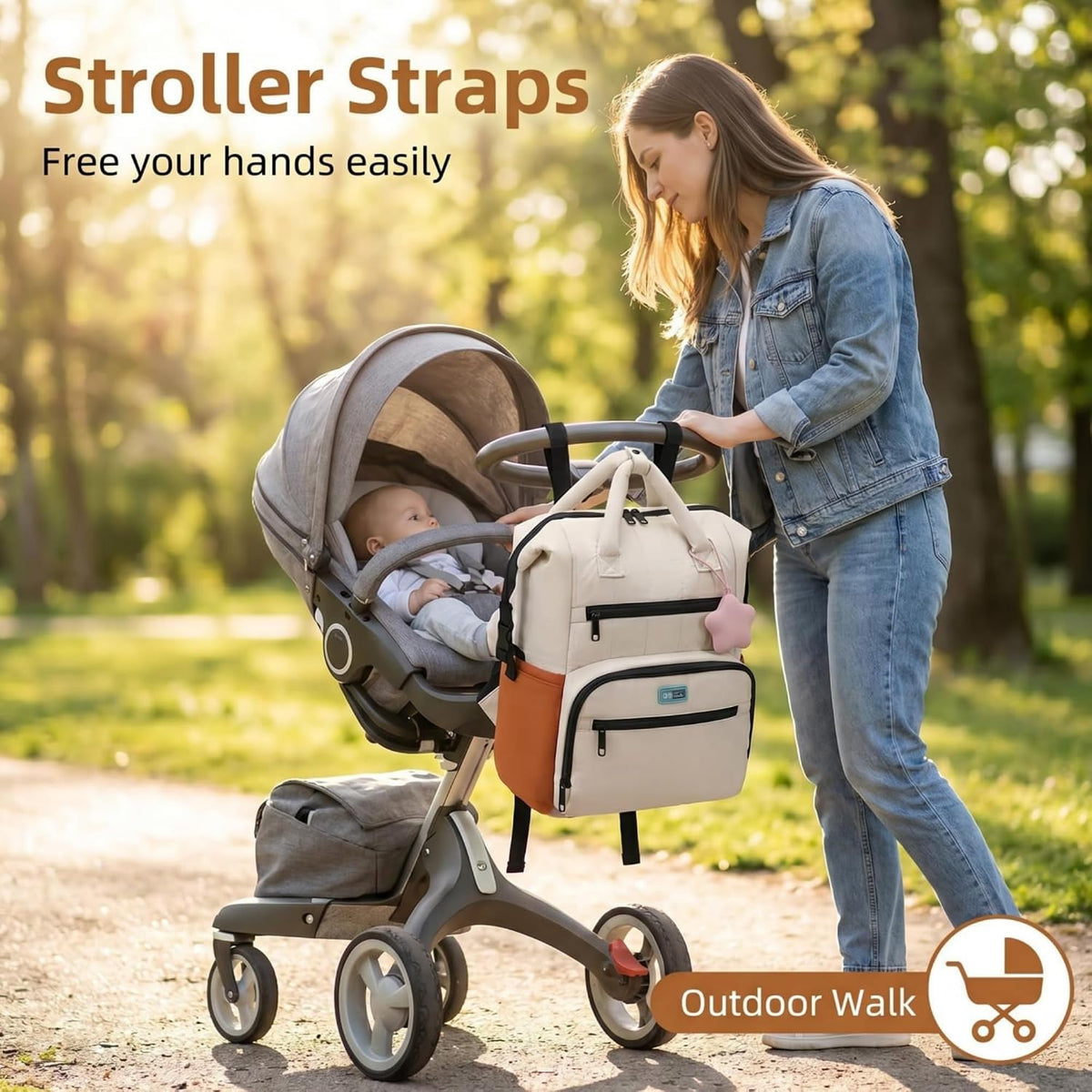 Quilted Diaper Backpack Multifunctional Large Baby Travel Bag