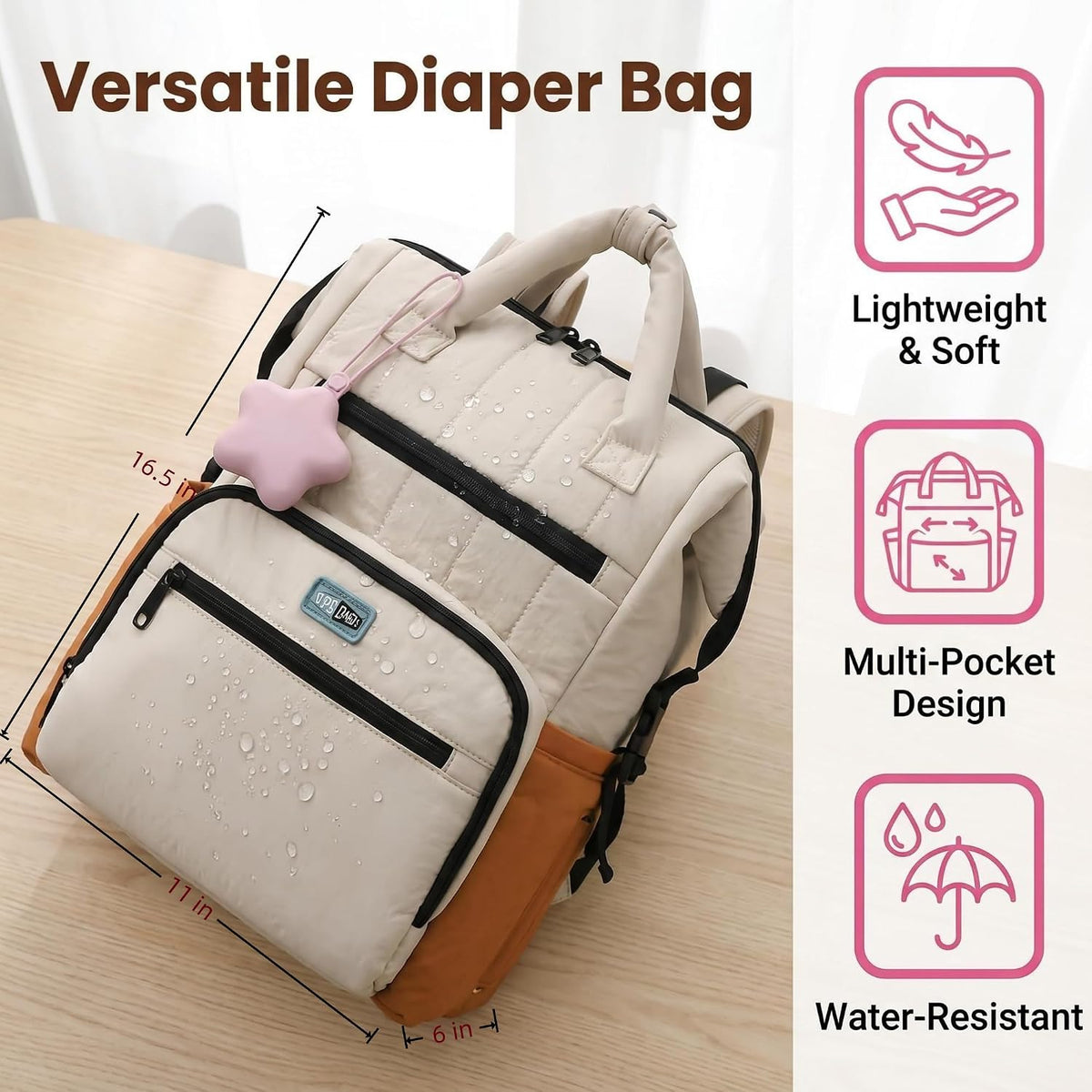 Quilted Diaper Backpack Multifunctional Large Baby Travel Bag