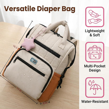 Quilted Diaper Backpack Multifunctional Large Baby Travel Bag