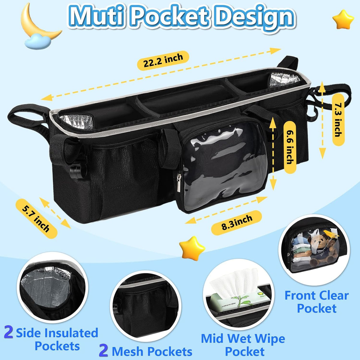 Double Stroller Organizer for Bob Duallie Jogger City Mini GT2 and Jeep