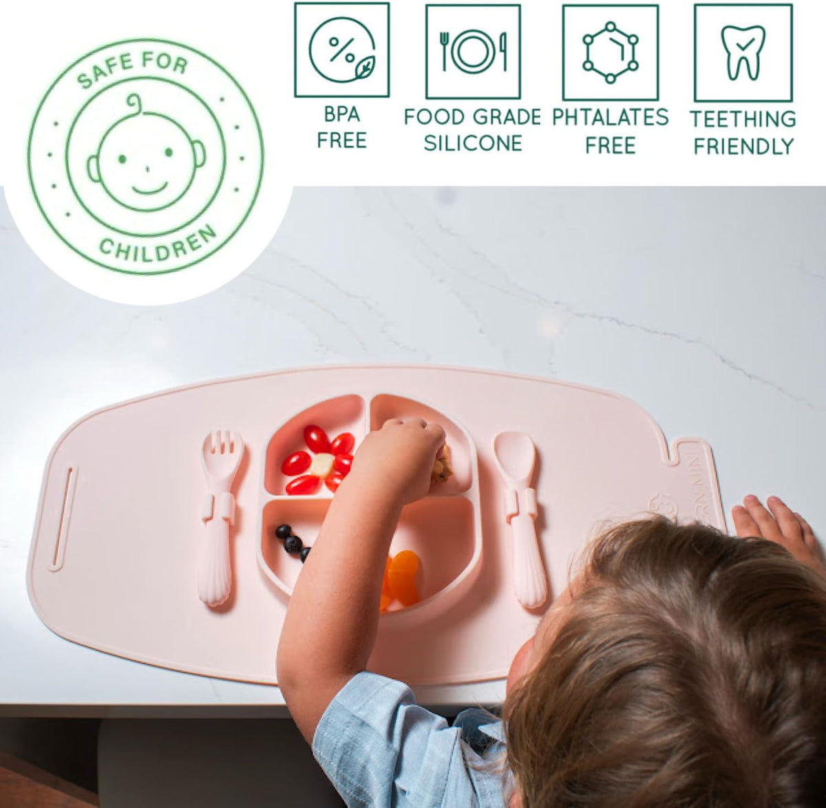 Silicone Suction Plate for Baby and Toddler, Divided Plate with Fork & Spoon - Unbreakable, Non-Toxic, Food Grade Silicone, Strong Suction Grip, Spill Proof, & Foldable for Travel!