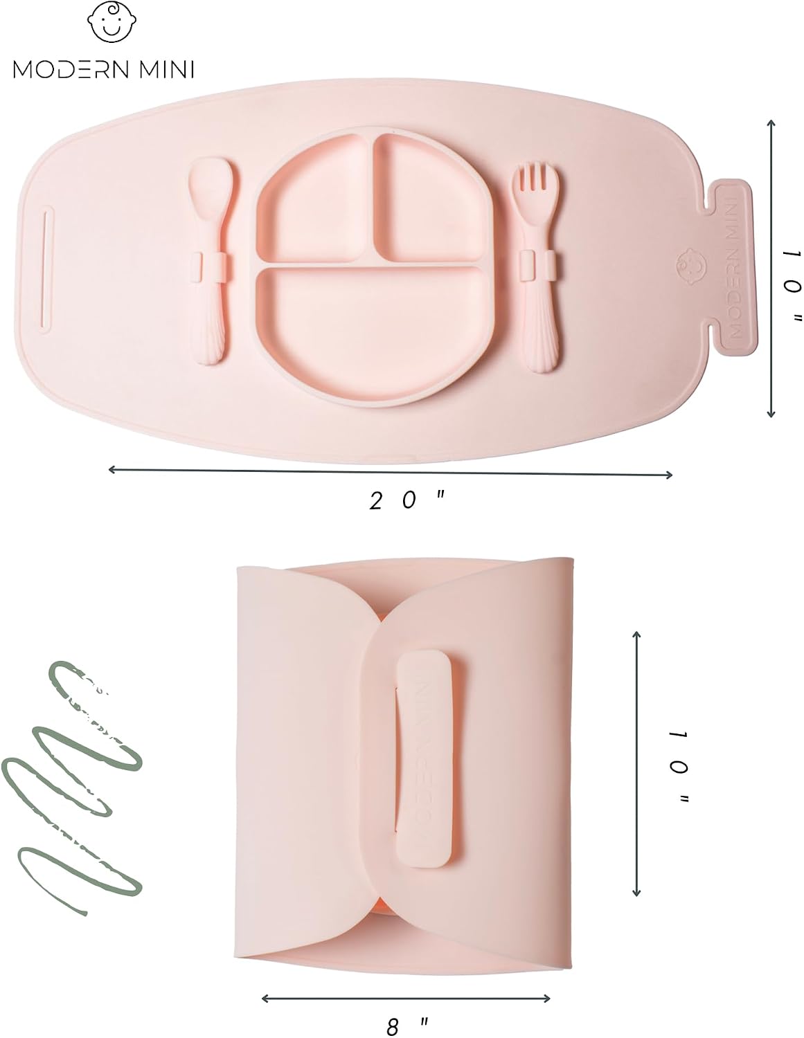 Silicone Suction Plate for Baby and Toddler, Divided Plate with Fork & Spoon - Unbreakable, Non-Toxic, Food Grade Silicone, Strong Suction Grip, Spill Proof, & Foldable for Travel!