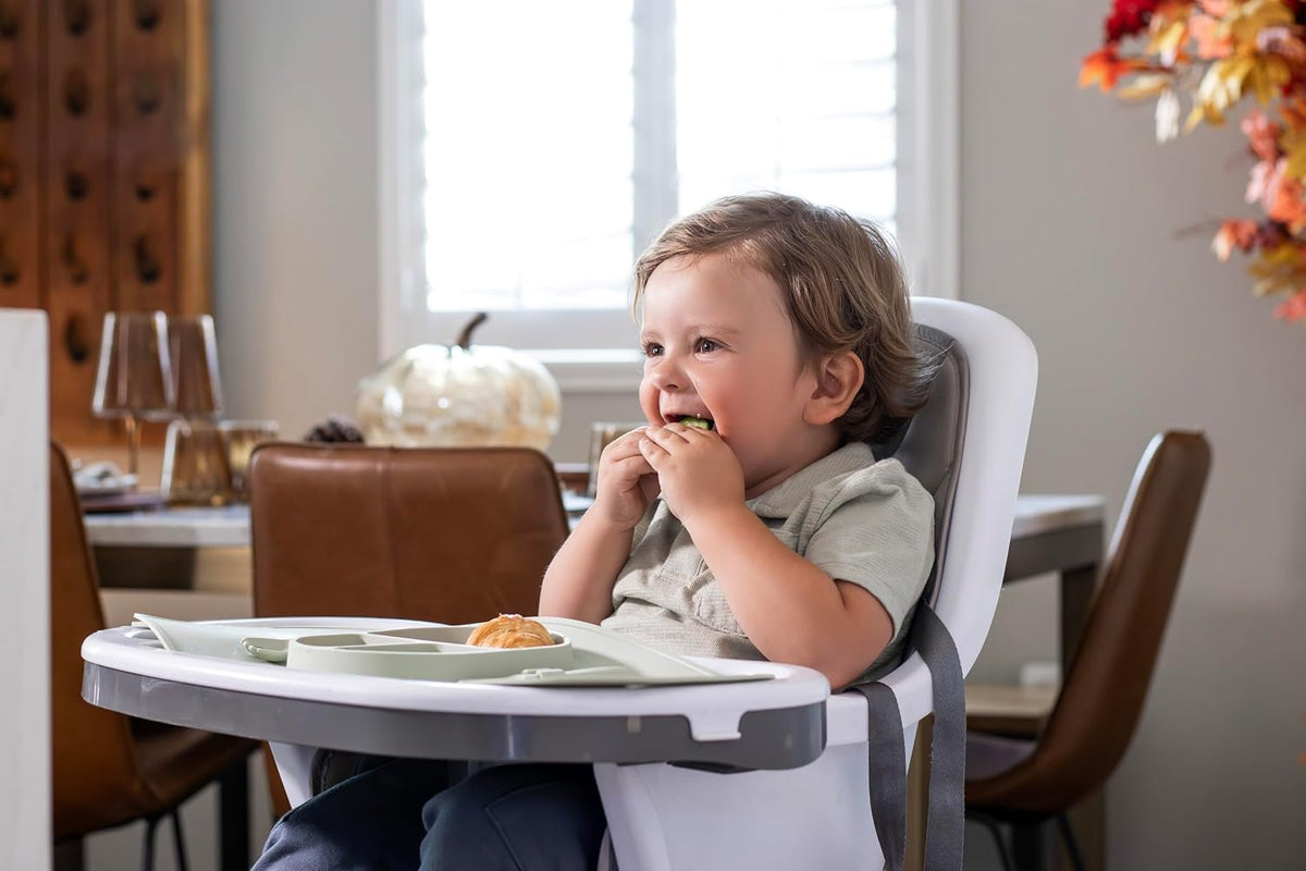 Silicone Suction Plate for Baby and Toddler, Divided Plate with Fork & Spoon - Unbreakable, Non-Toxic, Food Grade Silicone, Strong Suction Grip, Spill Proof, & Foldable for Travel!
