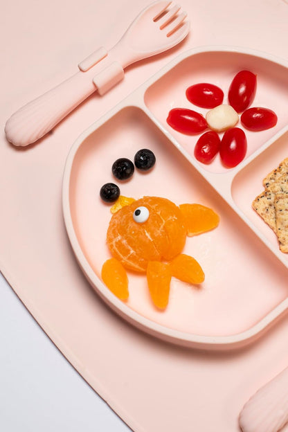 Silicone Suction Plate for Baby and Toddler, Divided Plate with Fork & Spoon - Unbreakable, Non-Toxic, Food Grade Silicone, Strong Suction Grip, Spill Proof, & Foldable for Travel!
