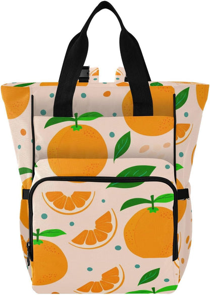 Diaper Bag Backpack, Multifunction Travel Bag for Moms Dads, Baby Changing Bag with Insulted Pockets, Stroller Straps and Side Bottle Pockets Orange Pattern