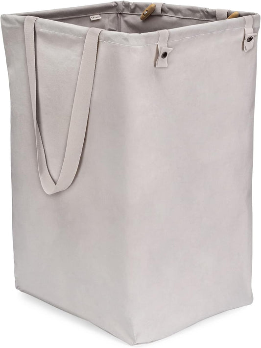 Loads of Fun Collapsible Hamper – Laundry Basket for Dirty Clothes & Towels – Tall Standing Organic Cotton Laundry Bag with Long Handles - Ideal for Bathroom, Bedroom or Kids’ Room, Gray