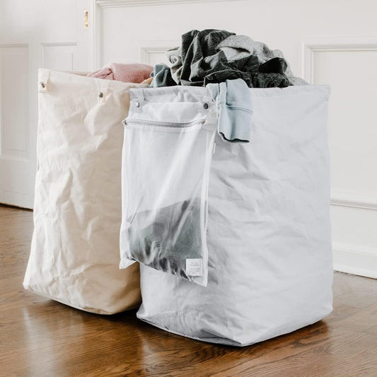 Loads of Fun Collapsible Hamper – Laundry Basket for Dirty Clothes & Towels – Tall Standing Organic Cotton Laundry Bag with Long Handles - Ideal for Bathroom, Bedroom or Kids’ Room, Gray