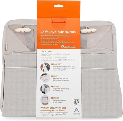 Loads of Fun Collapsible Hamper – Laundry Basket for Dirty Clothes & Towels – Tall Standing Organic Cotton Laundry Bag with Long Handles - Ideal for Bathroom, Bedroom or Kids’ Room, Gray