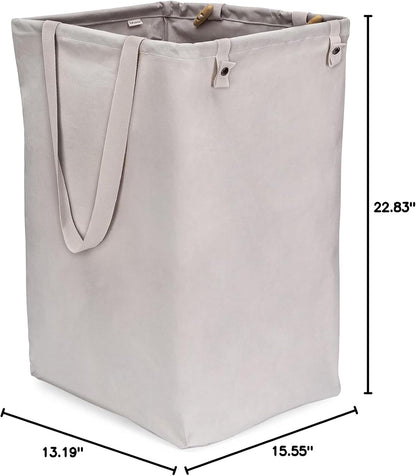 Loads of Fun Collapsible Hamper – Laundry Basket for Dirty Clothes & Towels – Tall Standing Organic Cotton Laundry Bag with Long Handles - Ideal for Bathroom, Bedroom or Kids’ Room, Gray