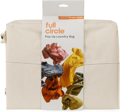 Loads of Fun Collapsible Hamper – Laundry Basket for Dirty Clothes & Towels – Tall Standing Organic Cotton Laundry Bag with Long Handles - Ideal for Bathroom, Bedroom or Kids’ Room, Gray