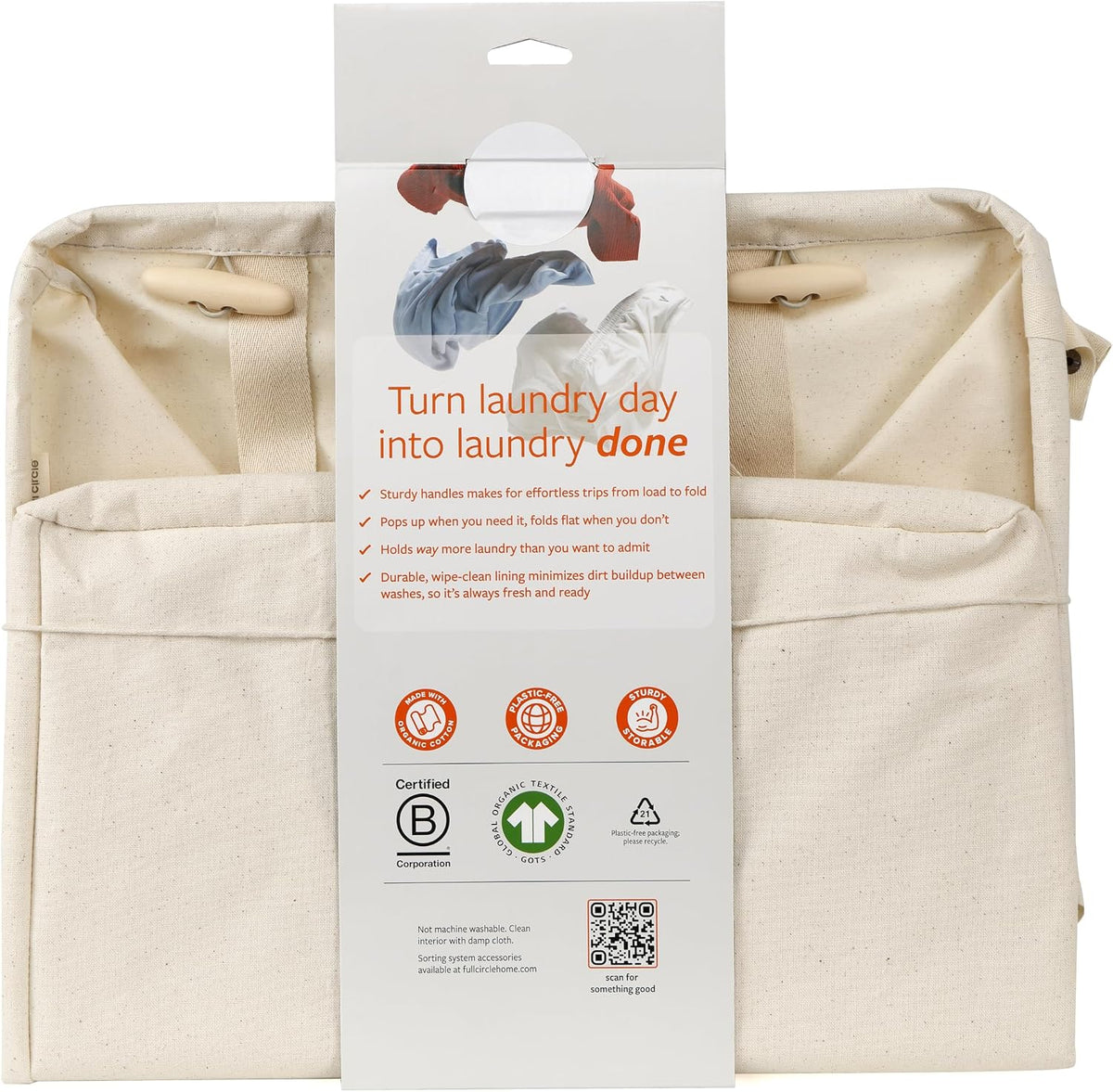 Loads of Fun Collapsible Hamper – Laundry Basket for Dirty Clothes & Towels – Tall Standing Organic Cotton Laundry Bag with Long Handles - Ideal for Bathroom, Bedroom or Kids’ Room, Gray