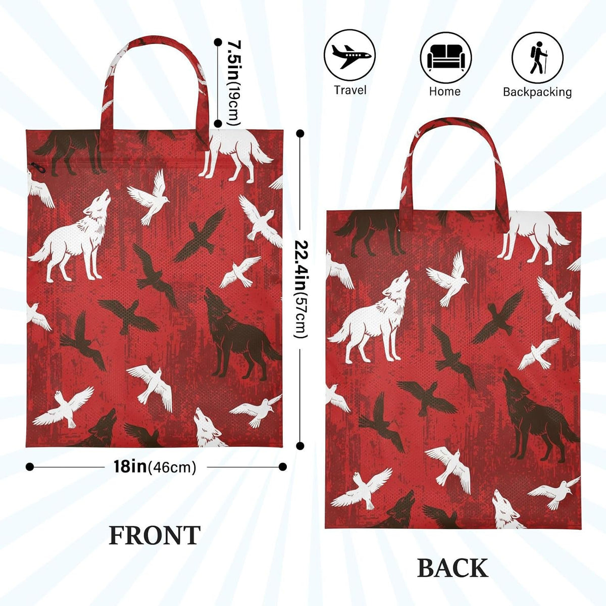 Wolves Red Waterproof Travel Laundry Bag Washable 2-piece