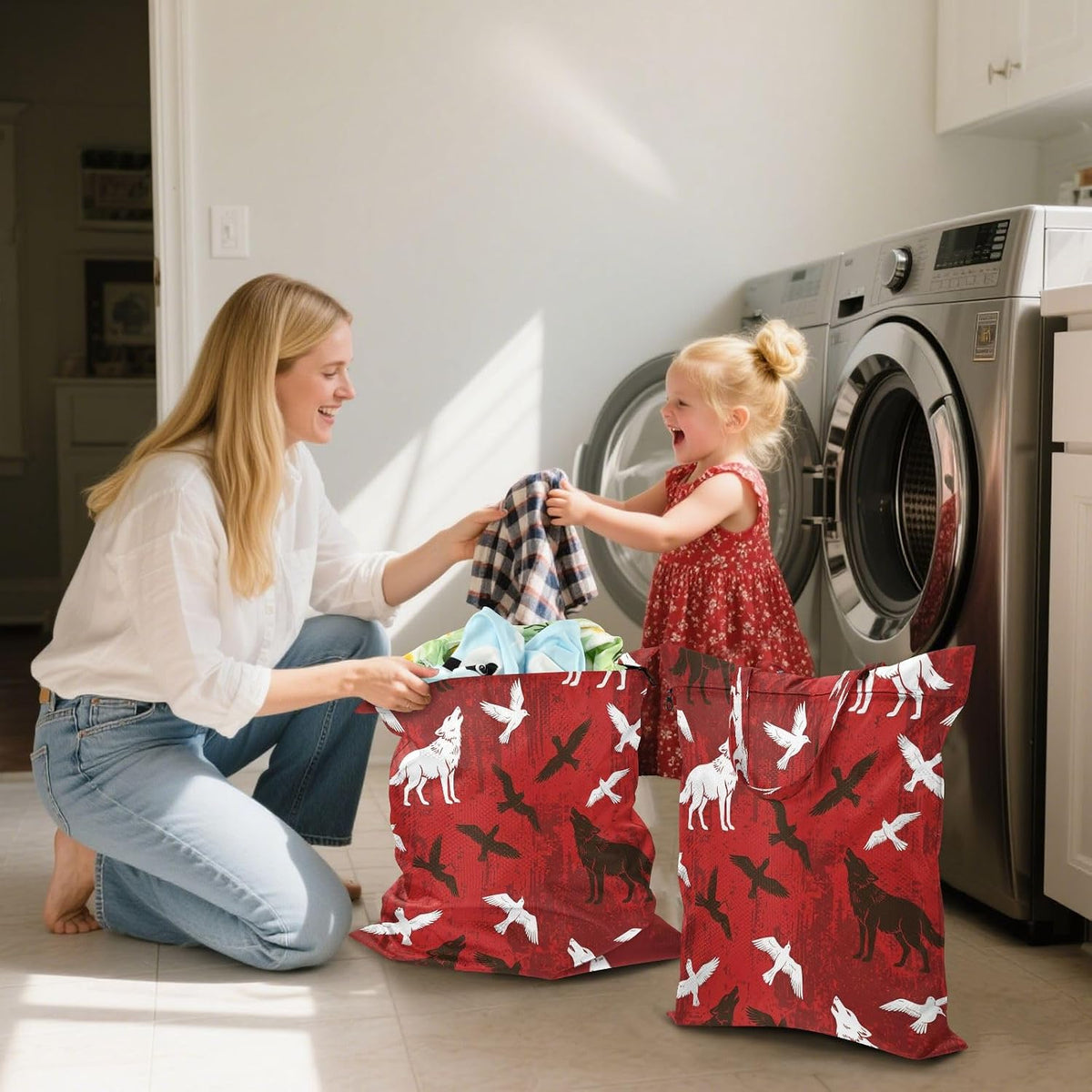 Wolves Red Waterproof Travel Laundry Bag Washable 2-piece