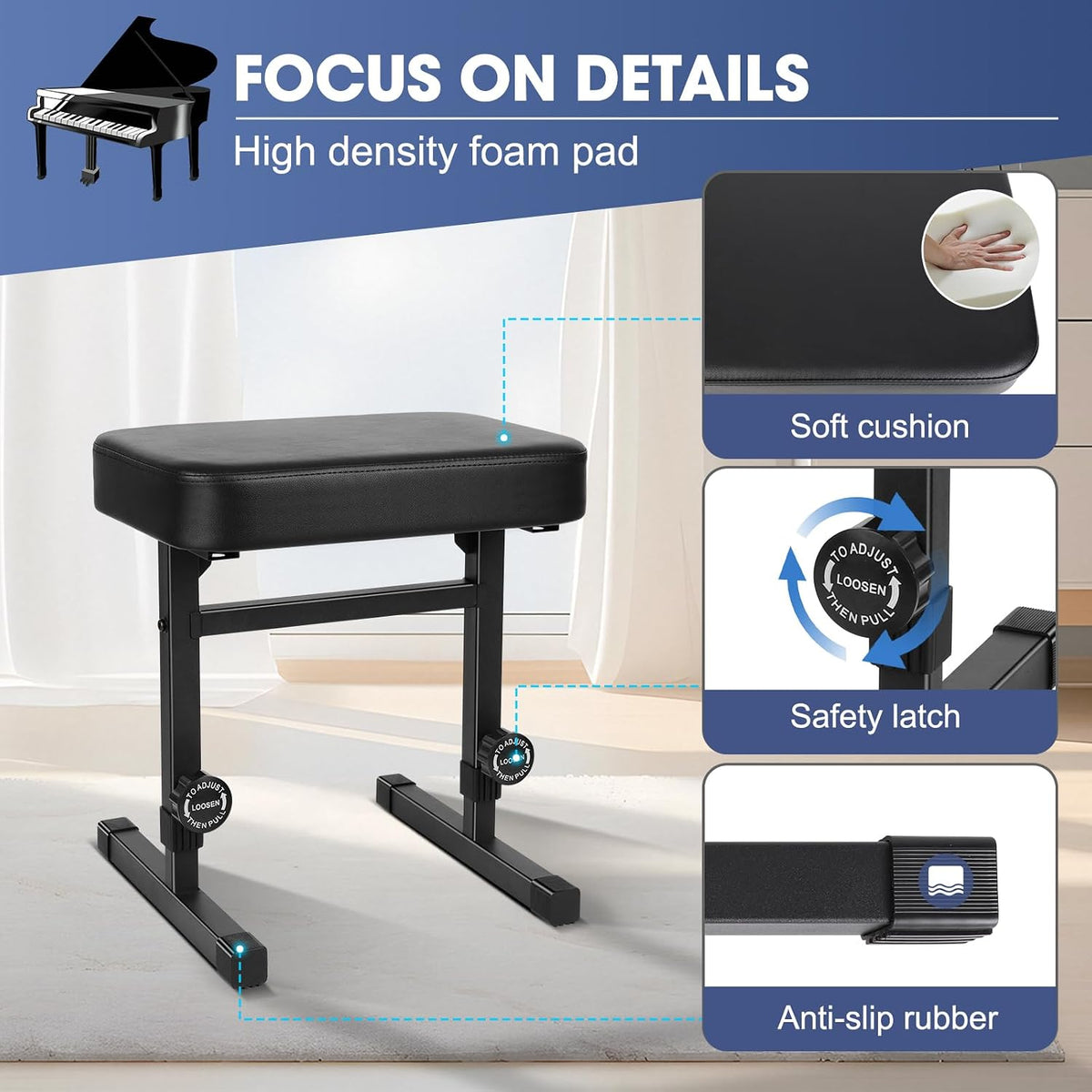 Piano Bench Adjustable Height
