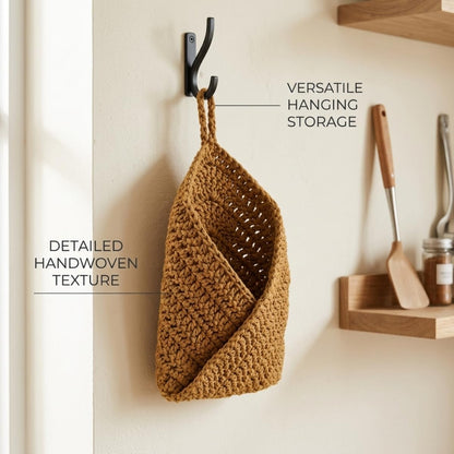 Boho Woven Hanging Storage Basket Small Wall Decor Organizer (Brown,S)