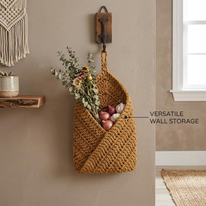 Boho Woven Hanging Storage Basket Small Wall Decor Organizer (Brown,S)