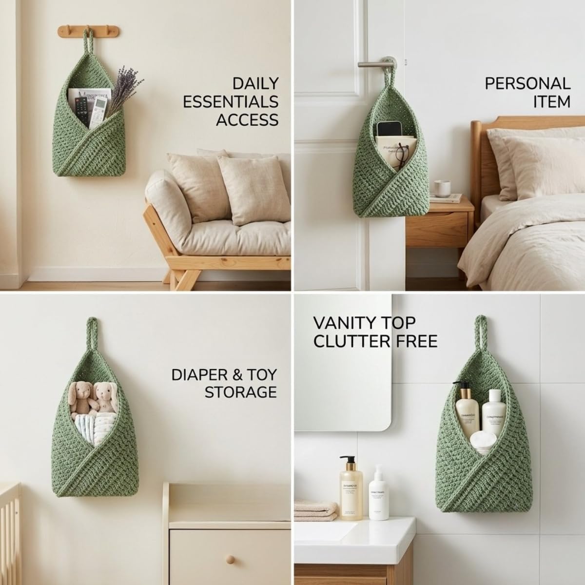 Boho Woven Hanging Storage Basket Small Wall Decor Organizer (Brown,S)