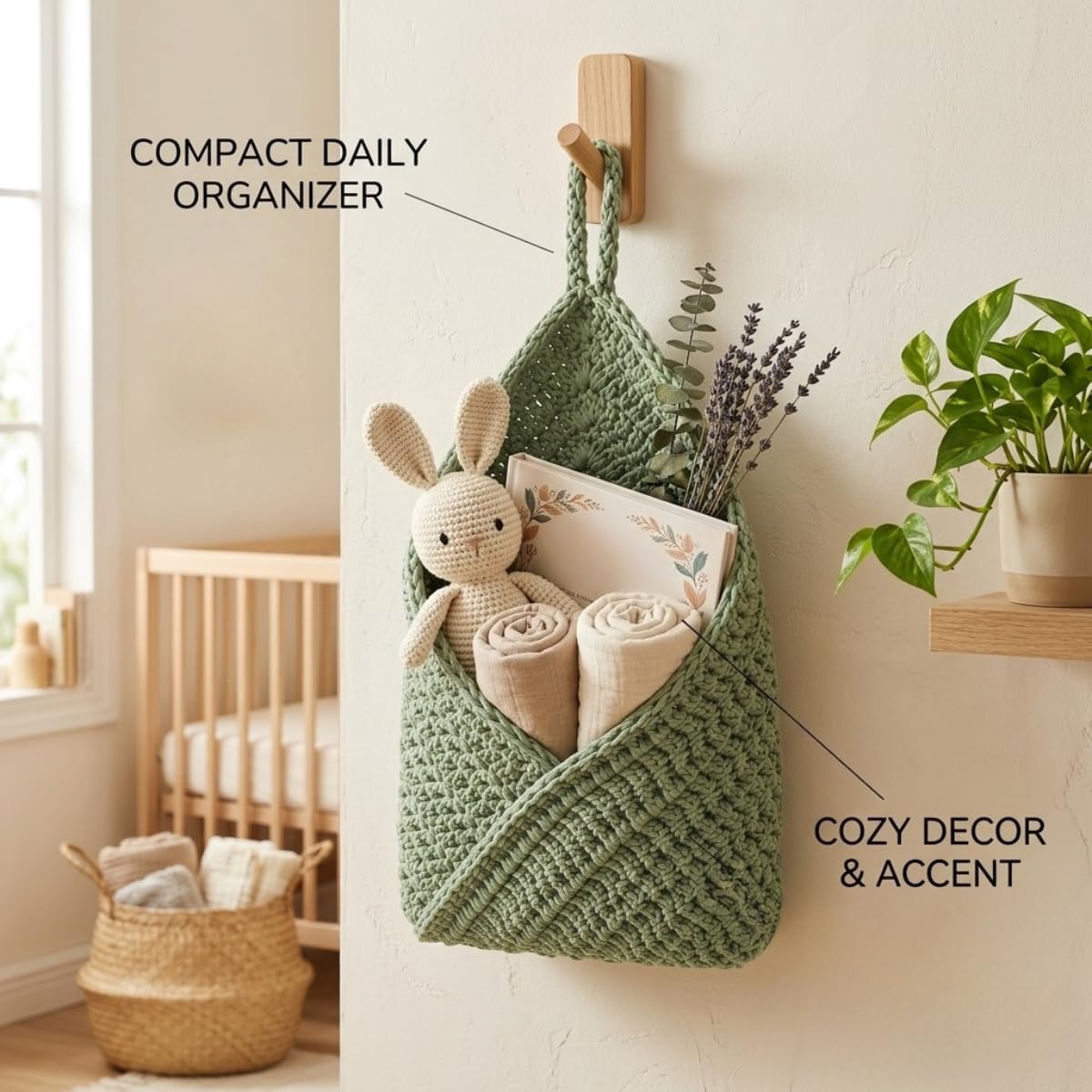 Boho Woven Hanging Storage Basket Small Wall Decor Organizer (Brown,S)