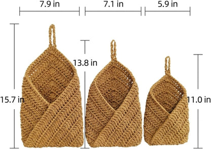 Boho Woven Hanging Storage Basket Small Wall Decor Organizer (Brown,S)