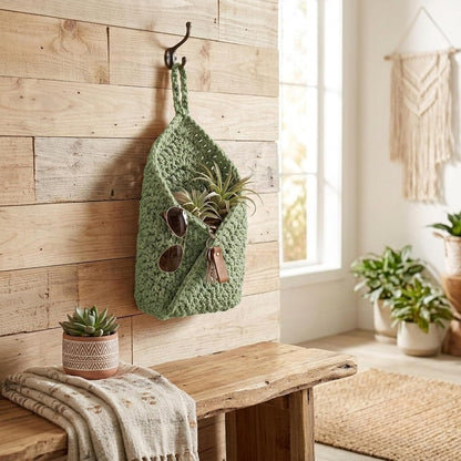 Boho Woven Hanging Storage Basket Small Wall Decor Organizer (Brown,S)