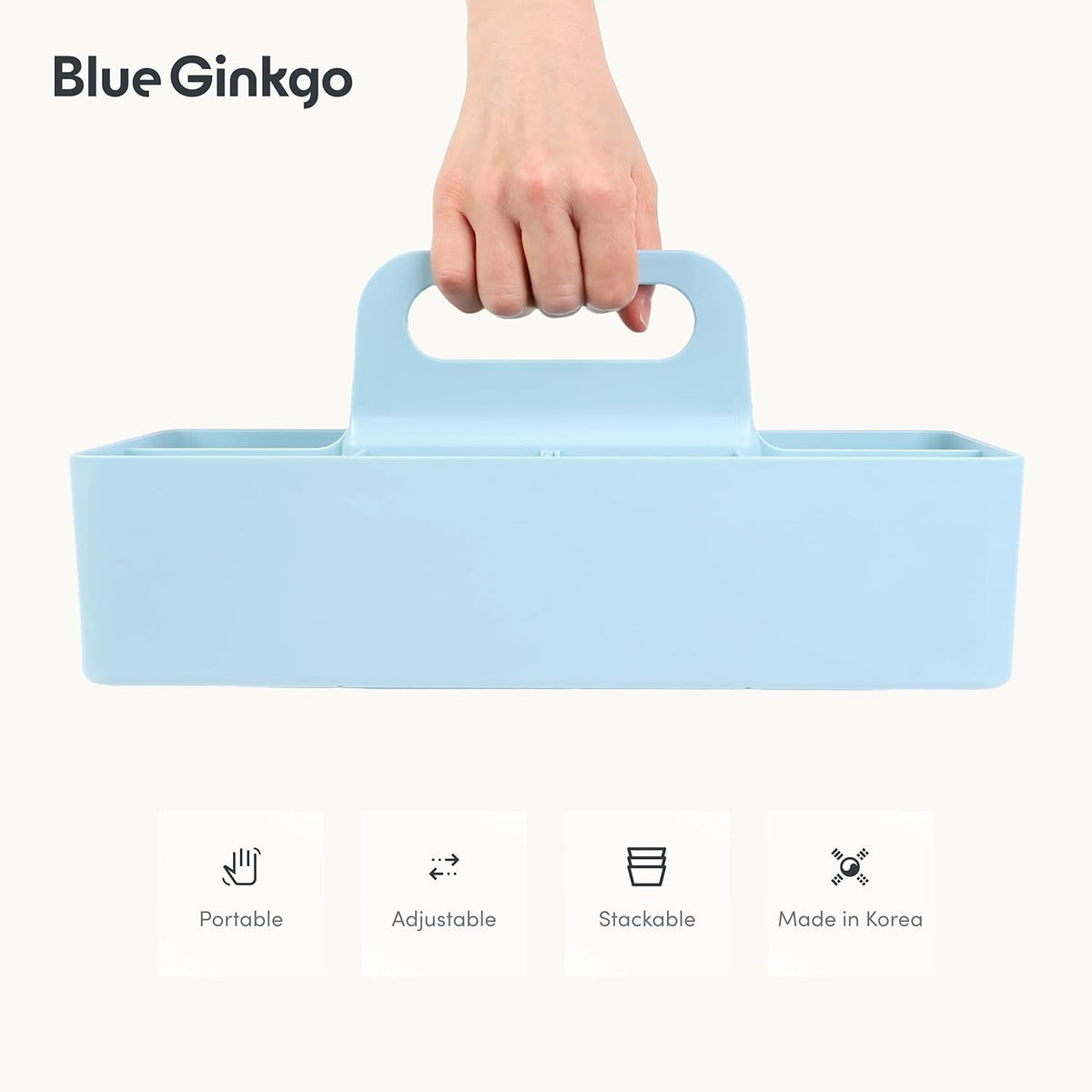 Stackable Organizer Caddy, Rectangle, Green, Made in Korea