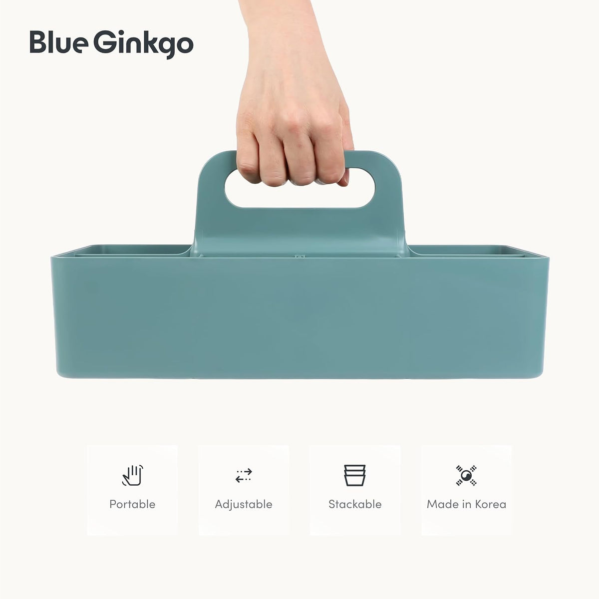 Stackable Organizer Caddy, Rectangle, Green, Made in Korea