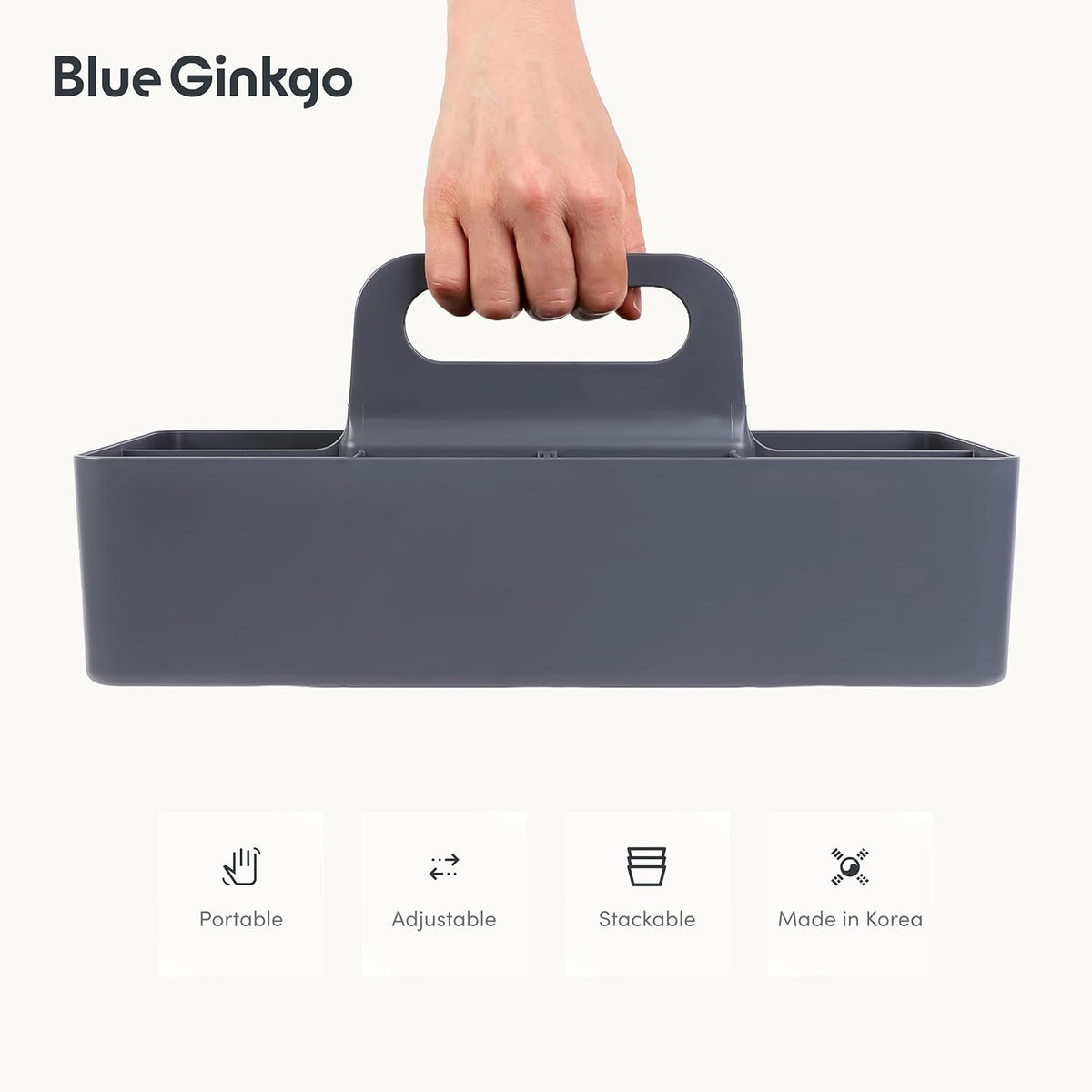 Stackable Organizer Caddy, Rectangle, Green, Made in Korea