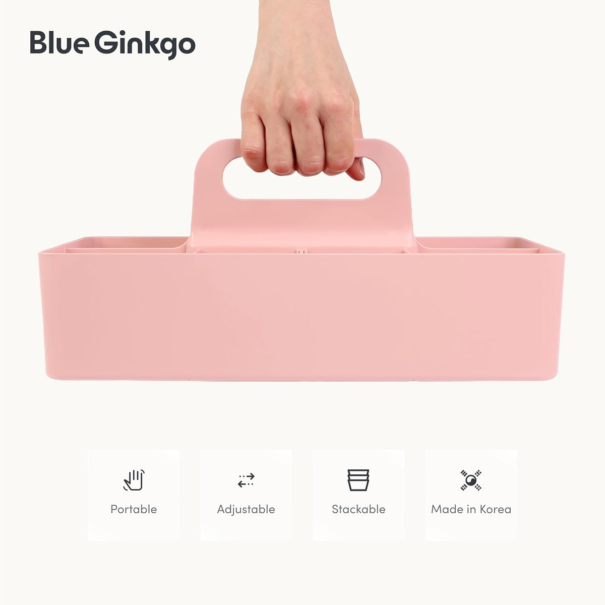 Stackable Organizer Caddy, Rectangle, Green, Made in Korea