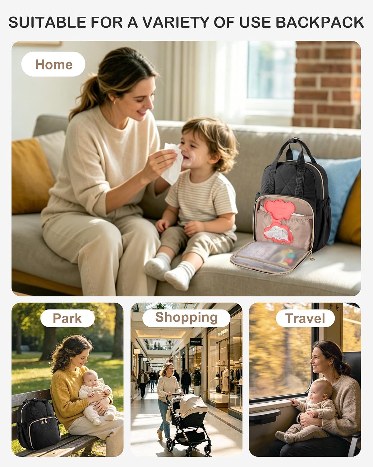 Small Diaper Bag Backpack, Mini Diaper Purse Crossbody Bag for Women