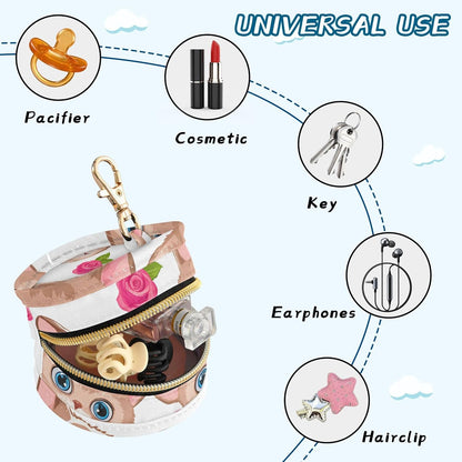 Cute Animal Faces and Roses Baby Pacifier Holder Case, Dustproof Portable Storage Box for Diaper Bag Purse, Pacifier Storage Container for Boys & Girls