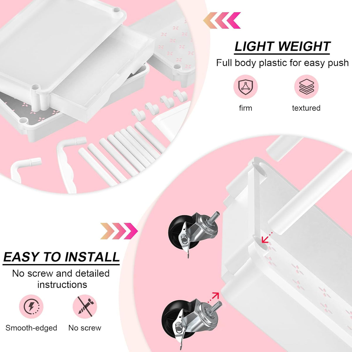 3 Tier Rolling Utility Cart Organizer with Removable Drawer, White